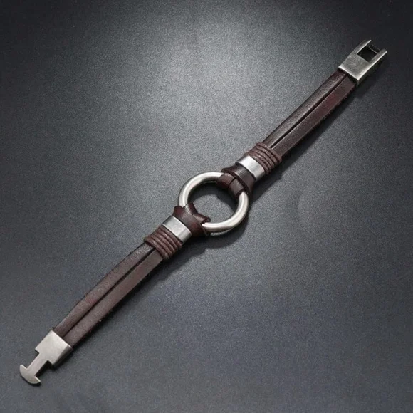 Men Rock Style Metallic Ring Simple Bracelet - Picture 3 of 6